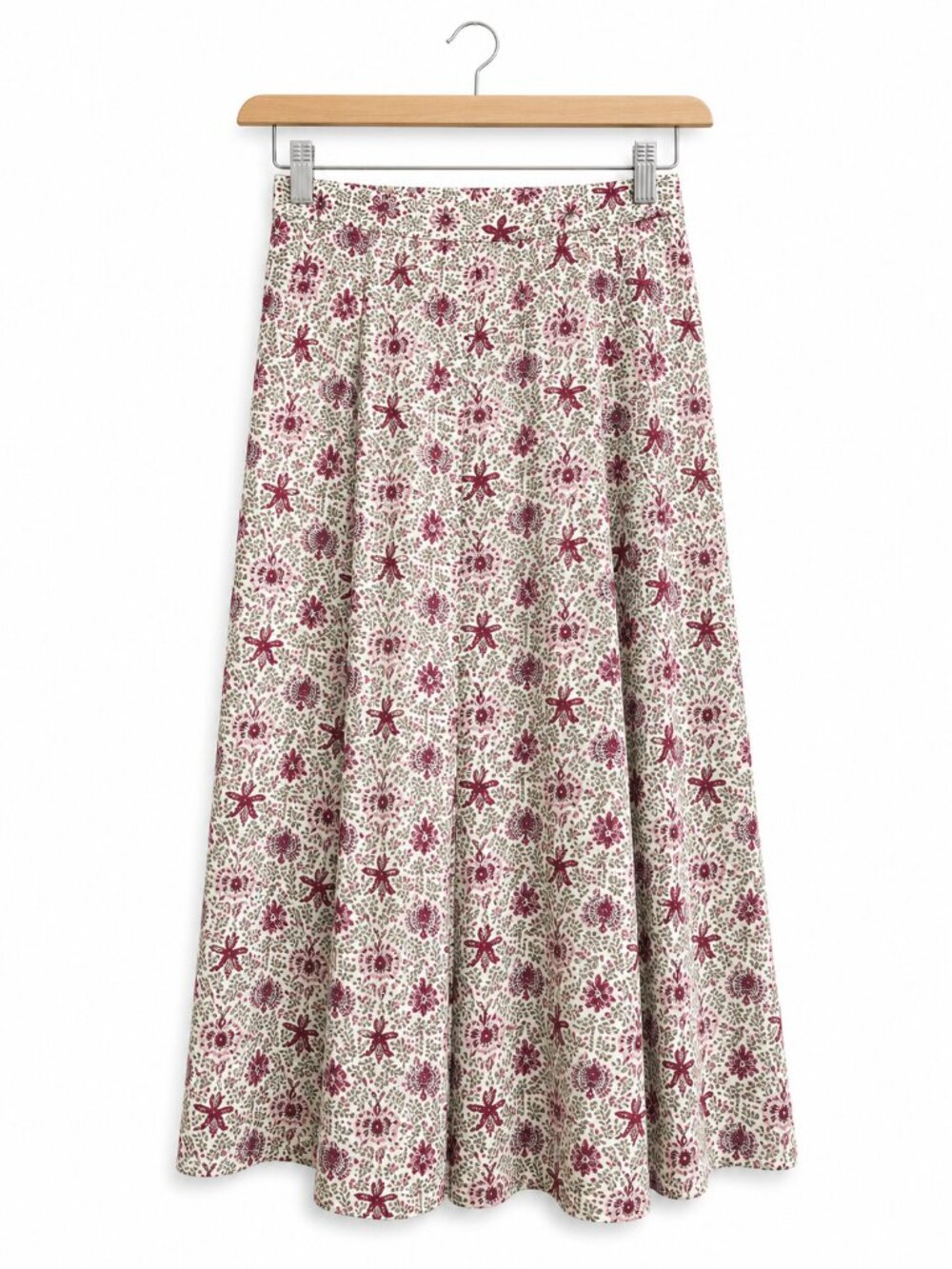 VINTAGE | Beige & Burgundy Paisley Midi Skirt – Women’s Size 6 - Picture 1 of 5